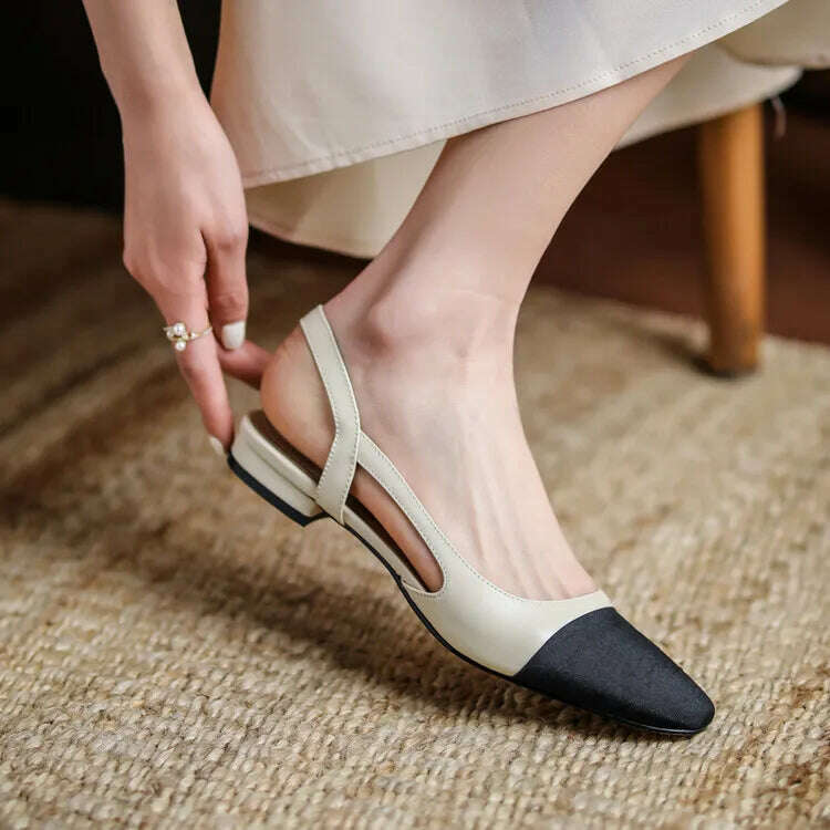 33-43 Women Real Leather Shoes Luxury Brand Designer Mix-color Slingback High Heeled Pumps Ladies Spring Summer Sandals - KIMLUD