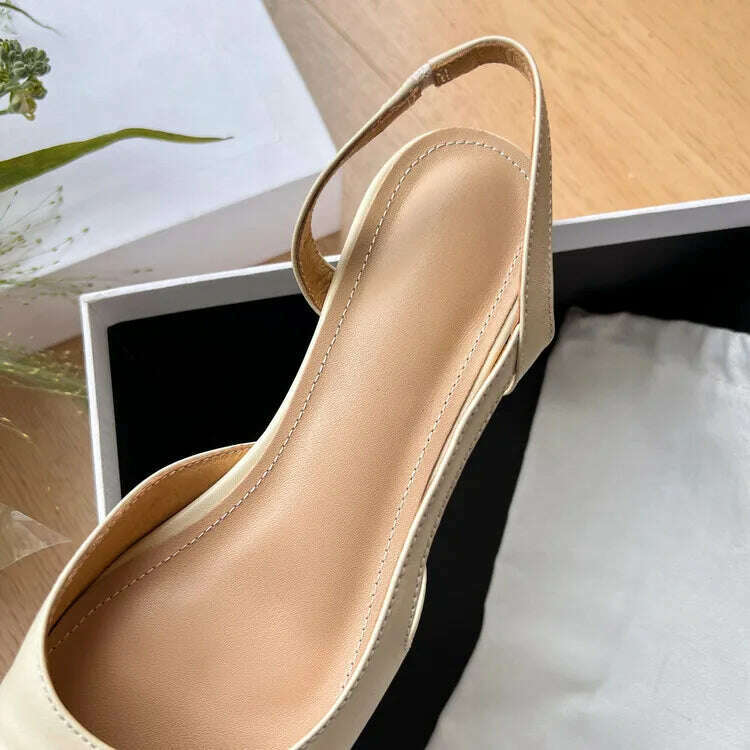 33-43 Women Real Leather Shoes Luxury Brand Designer Mix-color Slingback High Heeled Pumps Ladies Spring Summer Sandals - KIMLUD