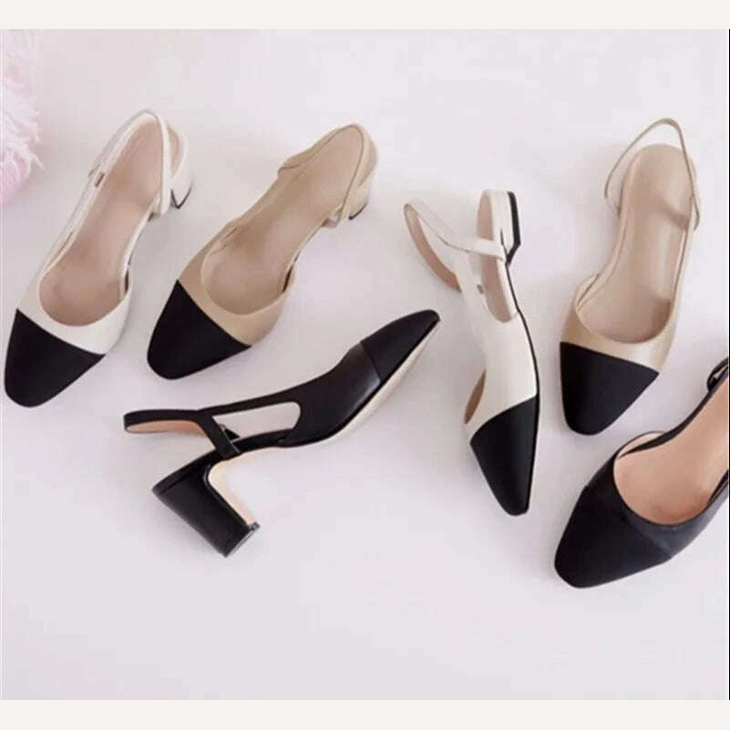 33-43 Women Real Leather Shoes Luxury Brand Designer Mix-color Slingback High Heeled Pumps Ladies Spring Summer Sandals - KIMLUD