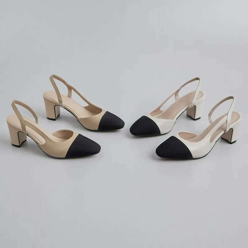 33-43 Women Real Leather Shoes Luxury Brand Designer Mix-color Slingback High Heeled Pumps Ladies Spring Summer Sandals - KIMLUD