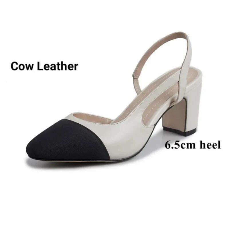 33-43 Women Real Leather Shoes Luxury Brand Designer Mix-color Slingback High Heeled Pumps Ladies Spring Summer Sandals - KIMLUD