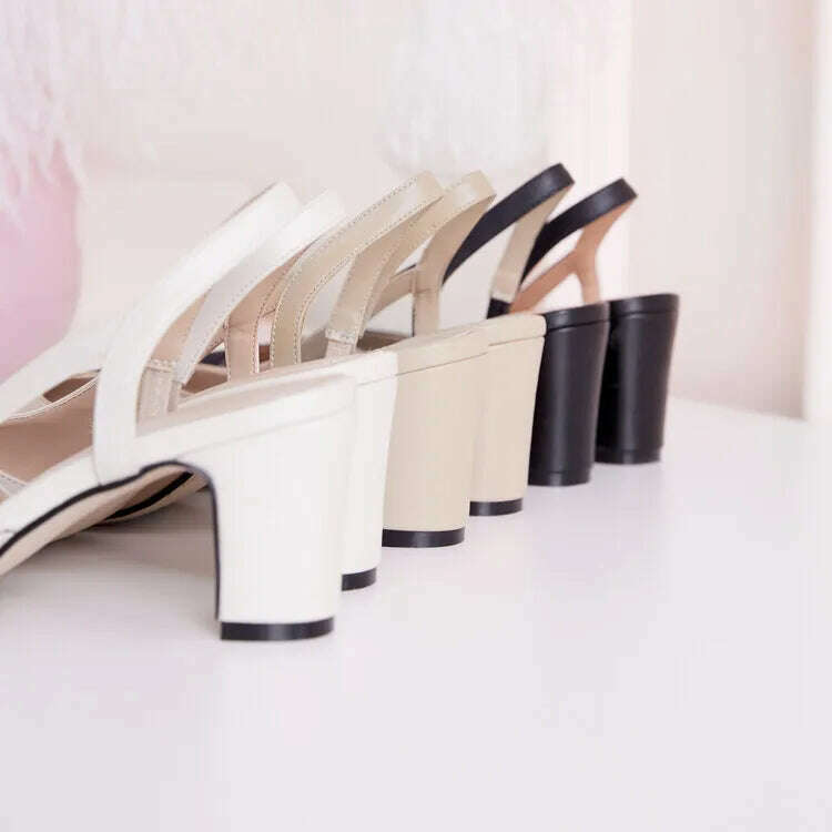 33-43 Women Real Leather Shoes Luxury Brand Designer Mix-color Slingback High Heeled Pumps Ladies Spring Summer Sandals - KIMLUD