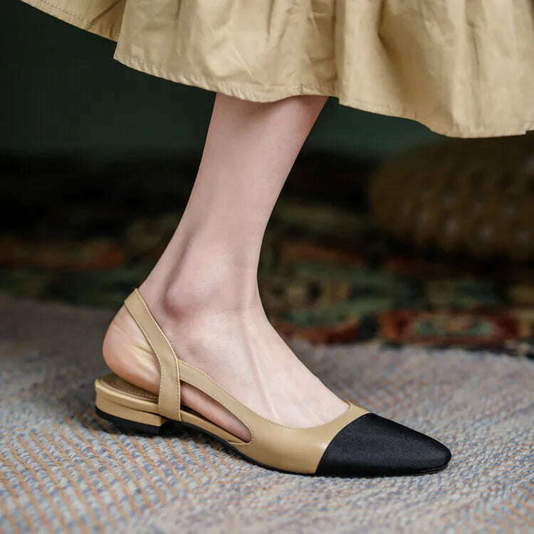 33-43 Women Real Leather Shoes Luxury Brand Designer Mix-color Slingback High Heeled Pumps Ladies Spring Summer Sandals - KIMLUD