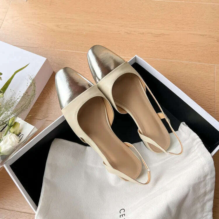 33-43 Women Real Leather Shoes Luxury Brand Designer Mix-color Slingback High Heeled Pumps Ladies Spring Summer Sandals - KIMLUD