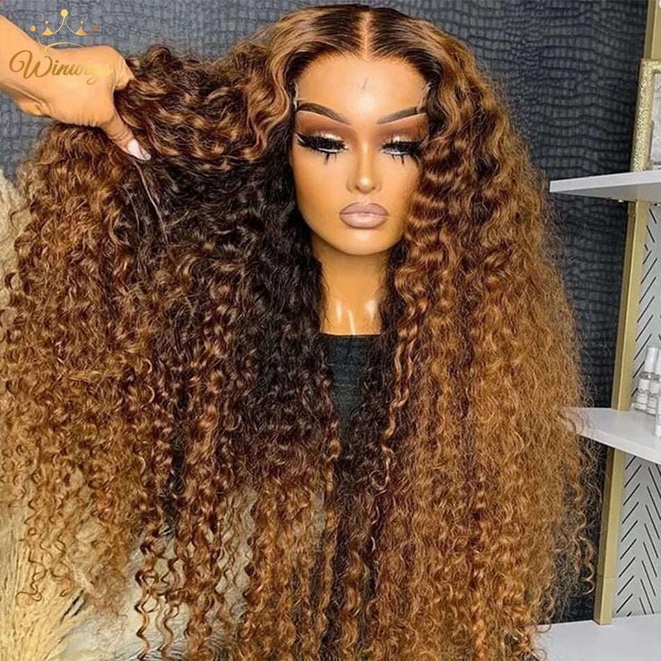 KIMLUD, Ombre Highlight Wig 100% Human Hair Curly Loose Deep Wave Lace Frontal Wig 4/27 Colored Brazilian 13x4 Lace Front Wigs For Women, 4x4 Closure Wig / United States / 28inches|150%, KIMLUD APPAREL - Womens Clothes