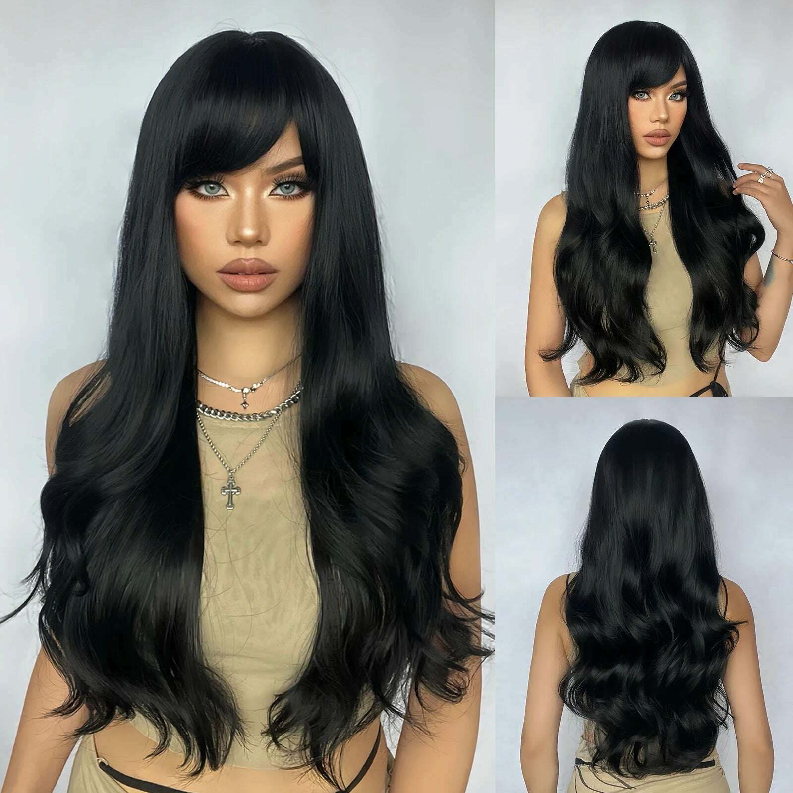 Ombre Red Brown Synthetic Wig with Bangs Long Wavy Copper Brown Women Wigs Natural Hair Cosplay Daily Use Wig Heat Resistant - KIMLUD