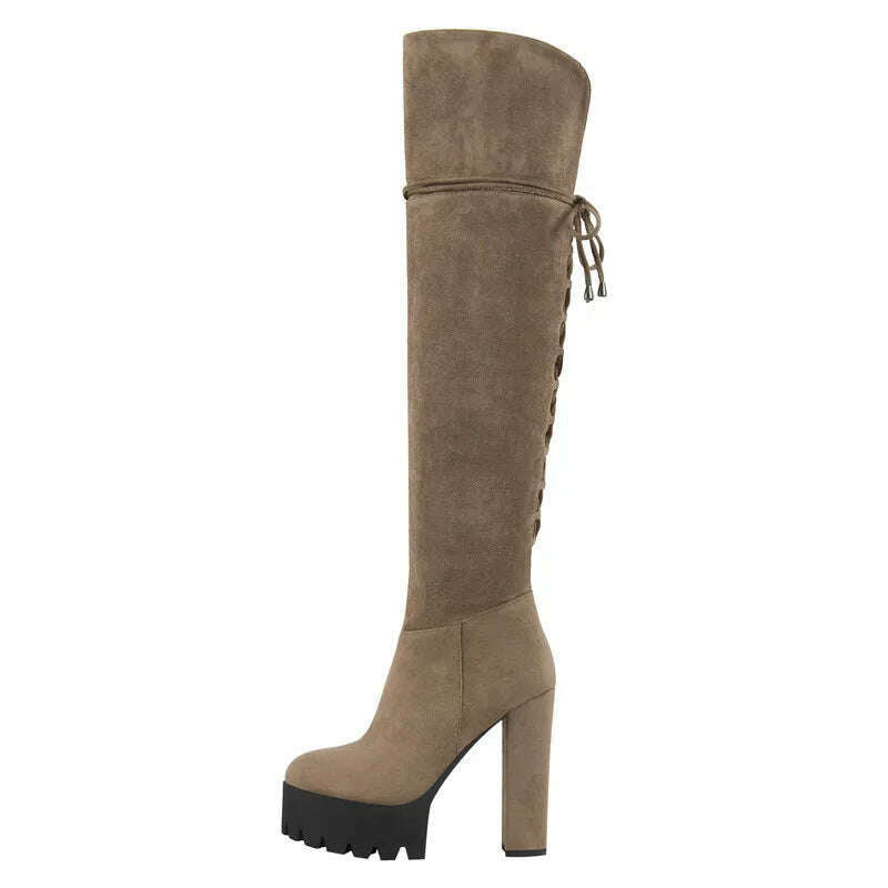 Onlymaker Over The Knee Boots Women Black Platform High Heel Stiletto High Zipper Plus Size Handmade Boots - KIMLUD