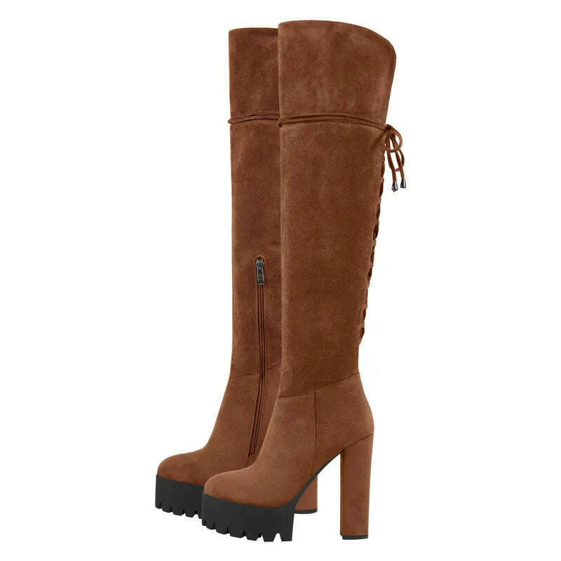 Onlymaker Over The Knee Boots Women Black Platform High Heel Stiletto High Zipper Plus Size Handmade Boots - KIMLUD