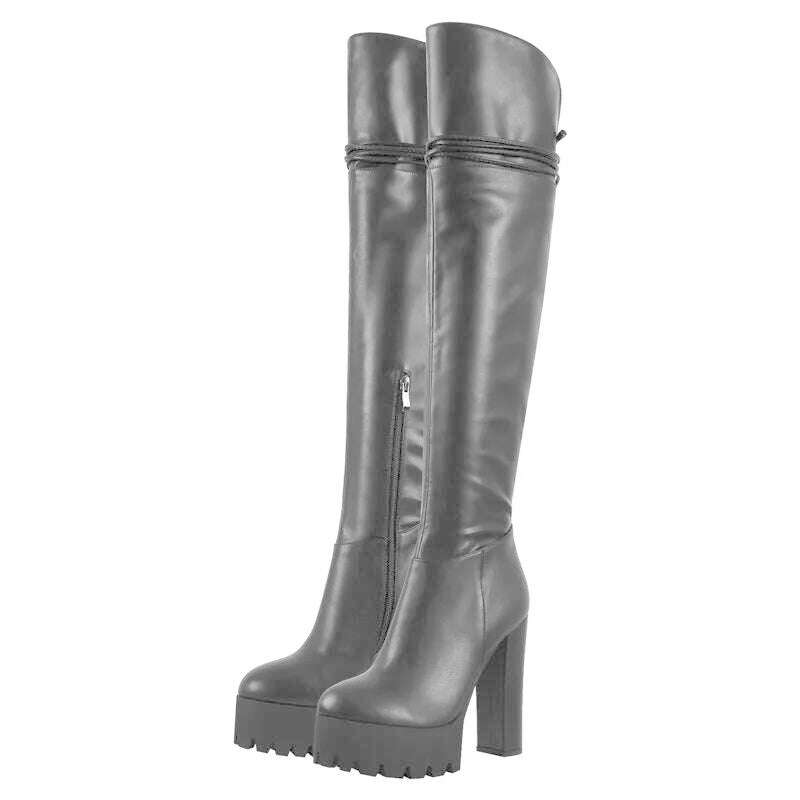 Onlymaker Over The Knee Boots Women Black Platform High Heel Stiletto High Zipper Plus Size Handmade Boots - KIMLUD