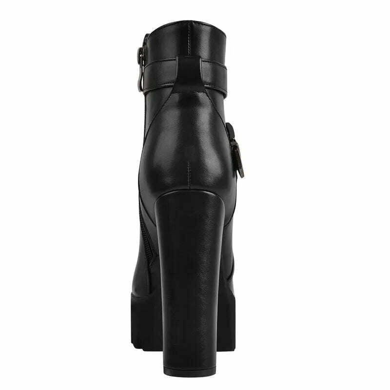 Onlymaker Women&#39;s Matte Black Platform Chunky High Heel Side Zip Ankle Boots Plus Size Boots - KIMLUD
