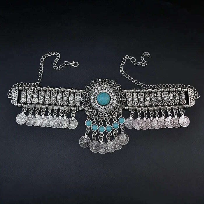 Pakistan Turkish Ethnic Coin Choker Necklace Earrings for Women Vintage Gypsy Indian Afghan Dress Collar Statement Jewelry Sets - KIMLUD