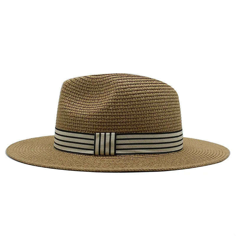 Panama Summer Straw Hats for Women Men Wide Brim Breathable Sun Beach Straw Hat UV Protection Fedora Cap - KIMLUD