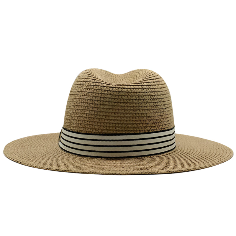 Panama Summer Straw Hats for Women Men Wide Brim Breathable Sun Beach Straw Hat UV Protection Fedora Cap - KIMLUD