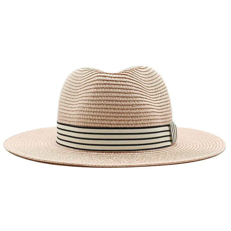 Panama Summer Straw Hats for Women Men Wide Brim Breathable Sun Beach Straw Hat UV Protection Fedora Cap - KIMLUD