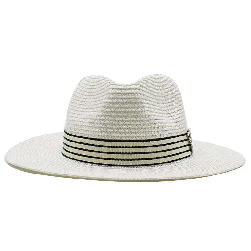 Panama Summer Straw Hats for Women Men Wide Brim Breathable Sun Beach Straw Hat UV Protection Fedora Cap - KIMLUD