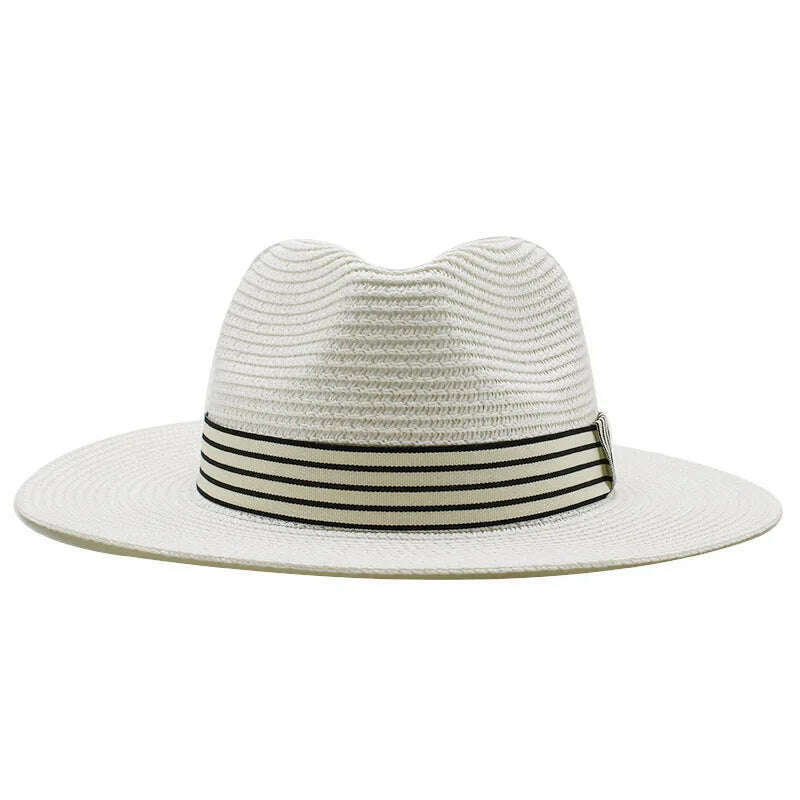 Panama Summer Straw Hats for Women Men Wide Brim Breathable Sun Beach Straw Hat UV Protection Fedora Cap - KIMLUD