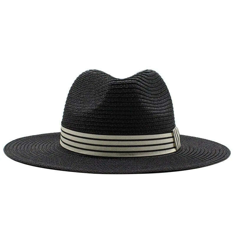 Panama Summer Straw Hats for Women Men Wide Brim Breathable Sun Beach Straw Hat UV Protection Fedora Cap - KIMLUD