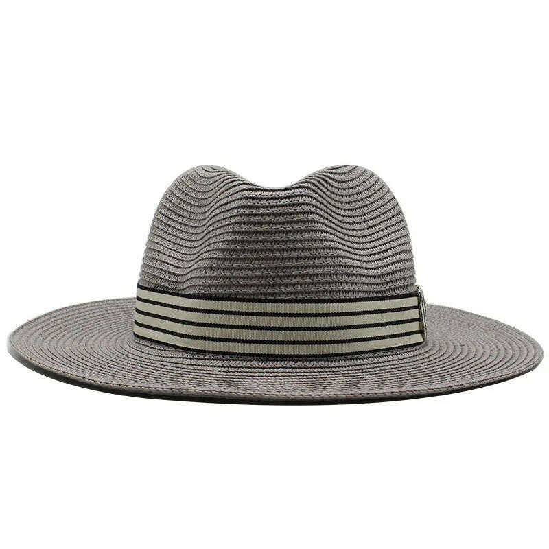 Panama Summer Straw Hats for Women Men Wide Brim Breathable Sun Beach Straw Hat UV Protection Fedora Cap - KIMLUD