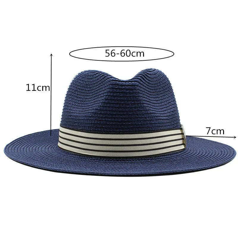 Panama Summer Straw Hats for Women Men Wide Brim Breathable Sun Beach Straw Hat UV Protection Fedora Cap - KIMLUD
