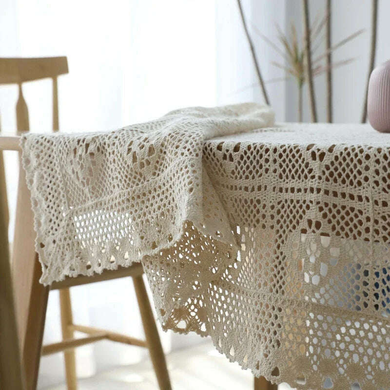 Pastora Cotton Crochet Tablecloth Rectangle Black Hollow Handmade Vintage Lace Table Cloth Cover Towel For Home Kitchen Decor - KIMLUD