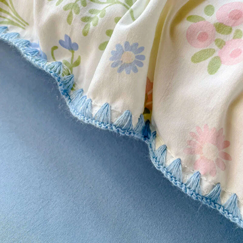 Pastoral Girls Flower Bedding Sets, Washed Cotton Bed Linens, Soft Quilt Cover Sheet Set, Simple Bedspread, Home Textiles - KIMLUD