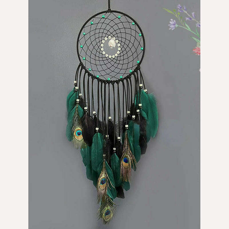 KIMLUD, Peacock Feathers Luminous Beads High-grade Wall Pendant New Creative Dream Catcher Bedroom Living Room Decoration Wind Chimes, KIMLUD Womens Clothes