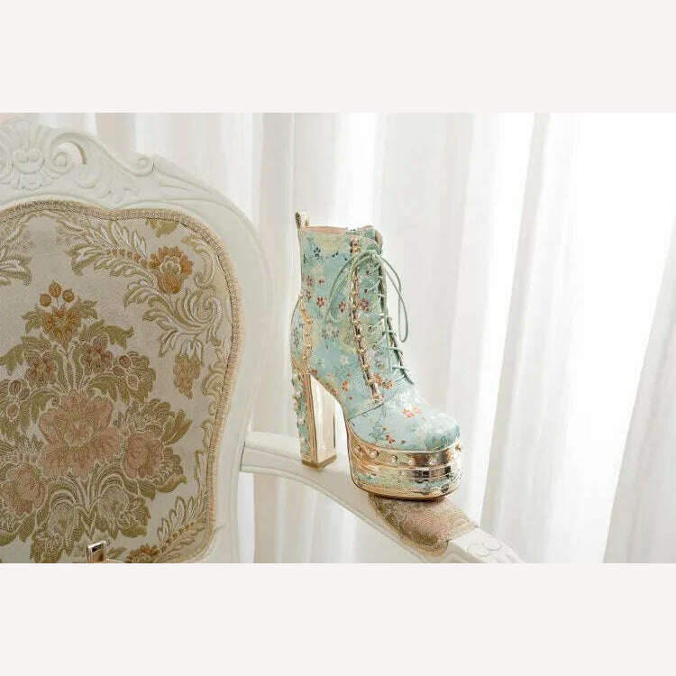 Pearl/Rhinestone Satins Short Boots Waterproof Platform Diamond Decoration Chelsea Short Boots Large 34-43 High Heel Women Shoes - KIMLUD
