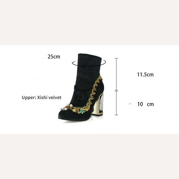 Pearl/Rhinestone Satins Short Boots Waterproof Platform Diamond Decoration Chelsea Short Boots Large 34-43 High Heel Women Shoes - KIMLUD
