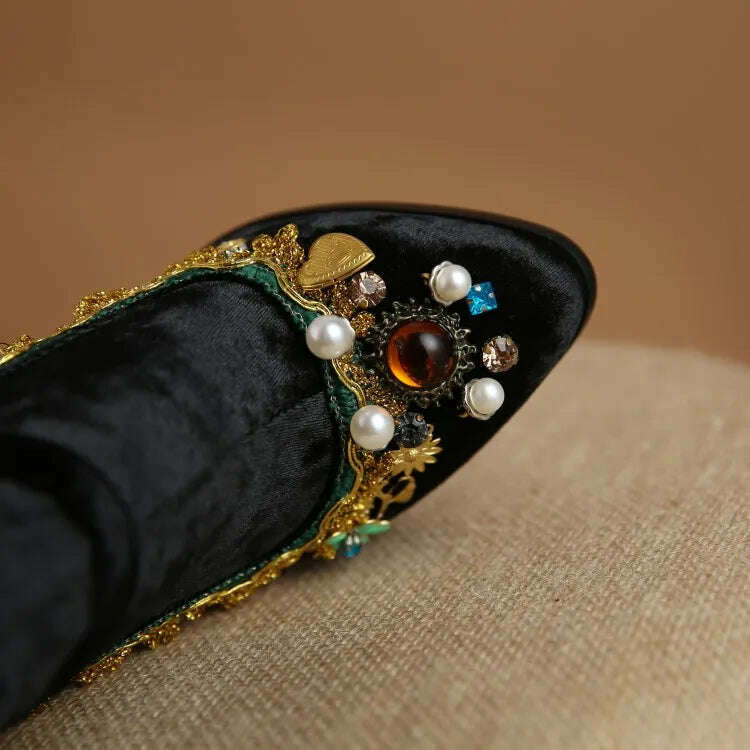 Pearl/Rhinestone Satins Short Boots Waterproof Platform Diamond Decoration Chelsea Short Boots Large 34-43 High Heel Women Shoes - KIMLUD