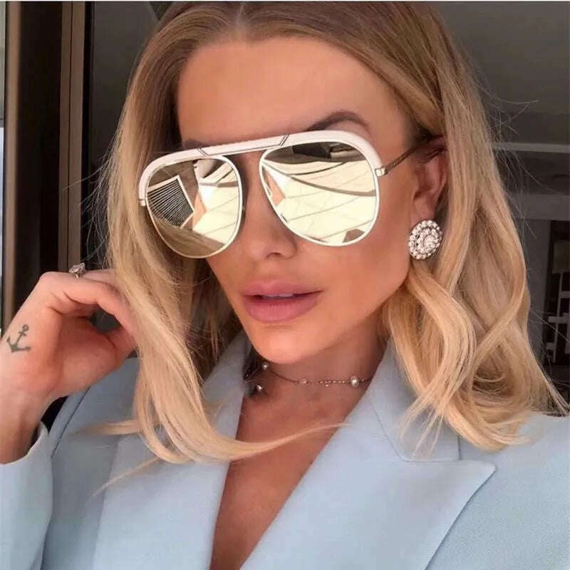 KIMLUD, Pilot Designer Oversized Sunglasses Luxury Brand Shades For Women Trendy White Glasses Vintage Retro Sun Glasses Mirror Oculos, KIMLUD Womens Clothes