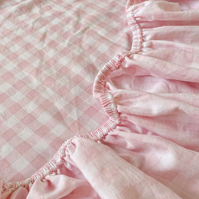 Plaid Style Fitted Sheet Skin-friendly Bed Cover Elastic Bedsheet for Girls Boys Room couvre lit Home Bed Linen(No Pillowcase) - KIMLUD