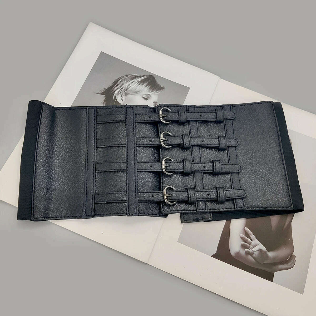Plus Size Black Leather Wide Y2K Elastic Corset Belt Female Stretch Cummerbunds Designer Belts For Women High Quality Waistband - KIMLUD