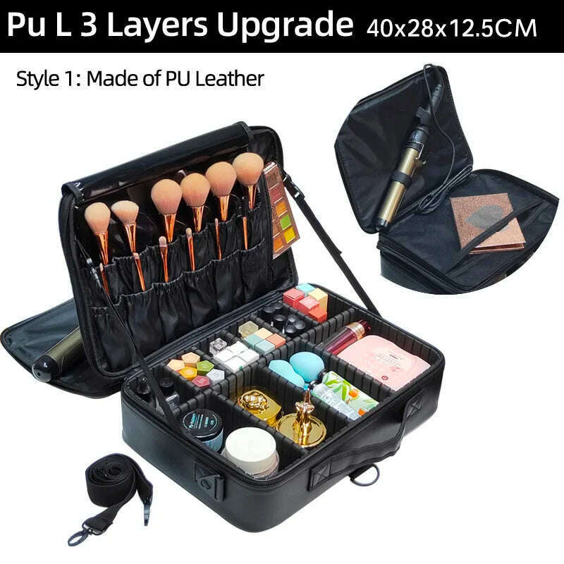 2022 New High Quality Professional Makeup Case For Women With Compartments PU Leather Waterproof Travel Large Capacity Storage - KIMLUD