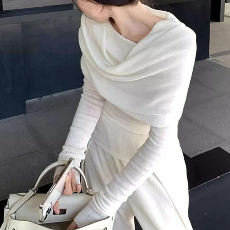 Autumn Sexy Women Long Sleeve Sweater Solid Knit Slash Neck Sweater Slim Off Shoulder Thin Pullovers Casual Office Topsv Winter - KIMLUD