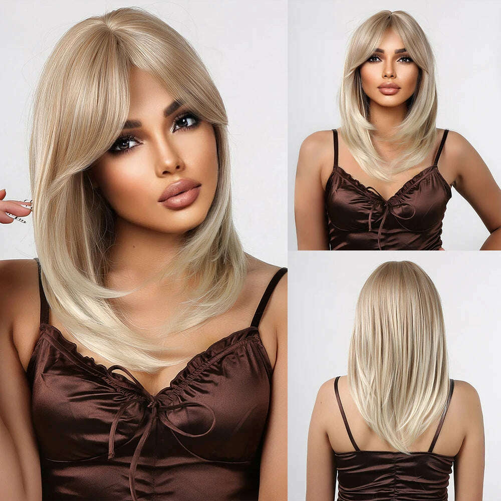 Purple Pink Ombre Black Short Straight Synthetic Wigs with Bangs Bob Wig for Women Daily Cosplay Party Heat Resistant Fake Hairs - KIMLUD