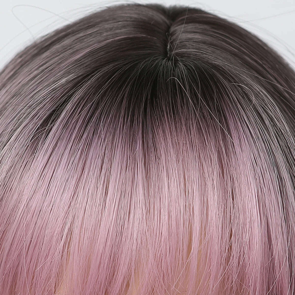 Purple Pink Ombre Black Short Straight Synthetic Wigs with Bangs Bob Wig for Women Daily Cosplay Party Heat Resistant Fake Hairs - KIMLUD