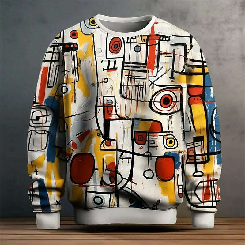 KIMLUD, Pullover Sweatshirt For Men Graffiti Graphic 3D Printing Long Sleeve Tops Oversized O-Neck Golf Pullover Casual Man Sweatshirts, KIMLUD Womens Clothes