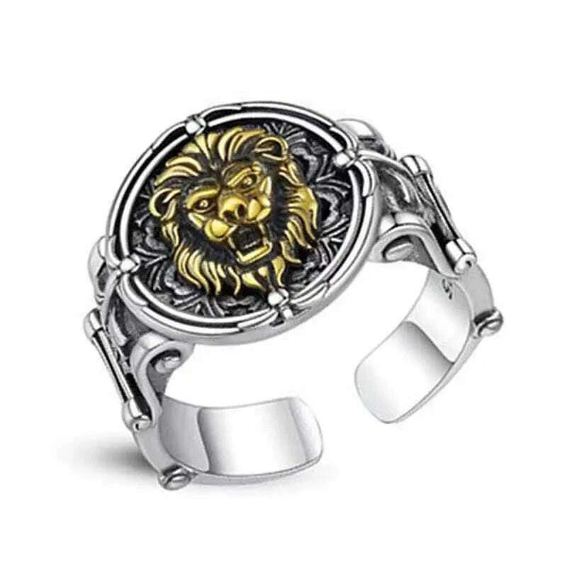 KIMLUD, QEENKISS 925 Sterling Silver Ring for Men Father Vintage Adjustable Lion King Ring Fine Jewelries Wholesale Party Gift RG6690, KIMLUD Womens Clothes