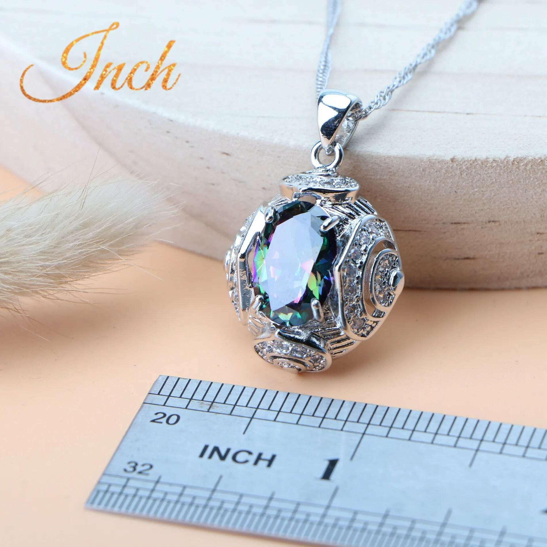 KIMLUD, Rainbow Natural Zircon Jewelry Sets 925 Sterling Silver Women Wedding Jewelry Earrings Bracelets Rings Pendant Necklace Set, KIMLUD Womens Clothes