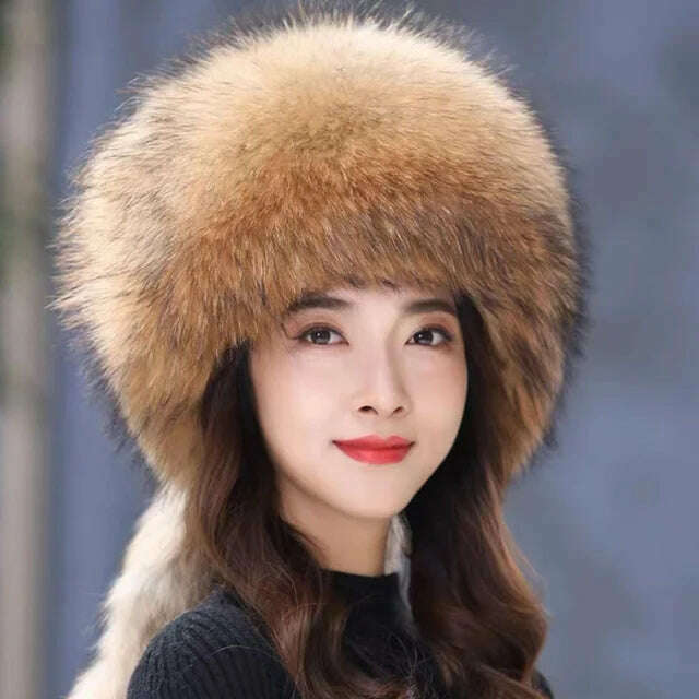 Real Fox Fur Hat Winter Natural Fur Snow Hat For Ladies Thick Outdoor Beanies Caps Russians Skiing Hats Bomber White Fur Caps - KIMLUD