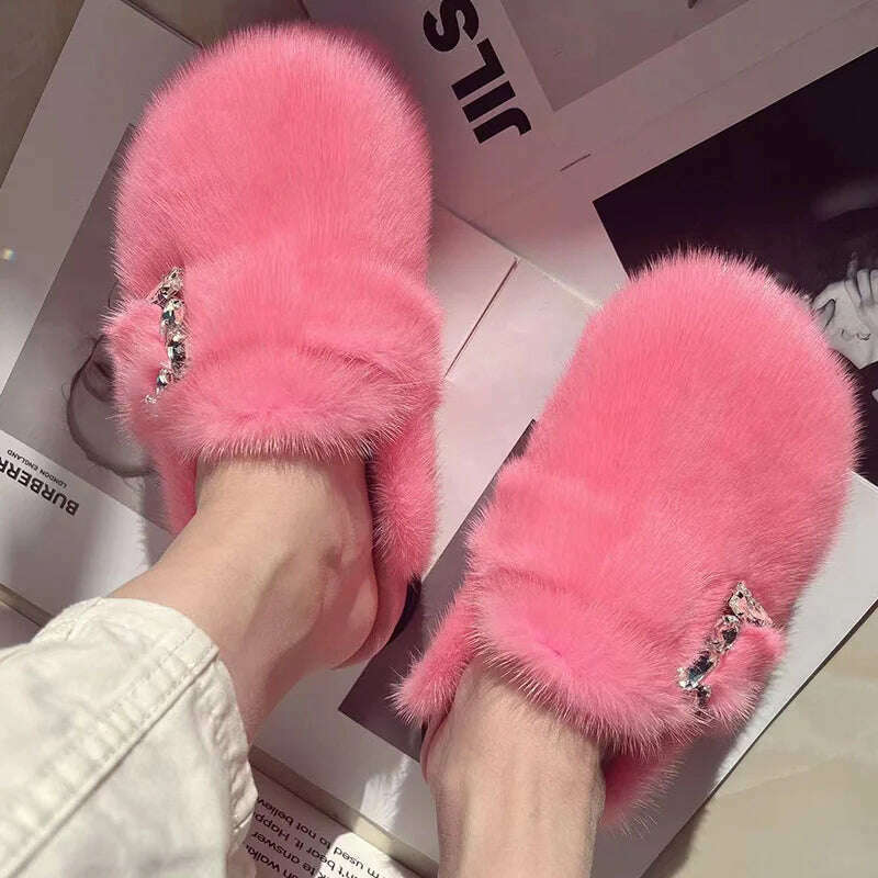 Real Fur Slippers Cork Footbed Clogs For Women Fashion Mink Fur Mules Comfort Shies With Arch Support Lndoor Outdoor Flat Slides - KIMLUD