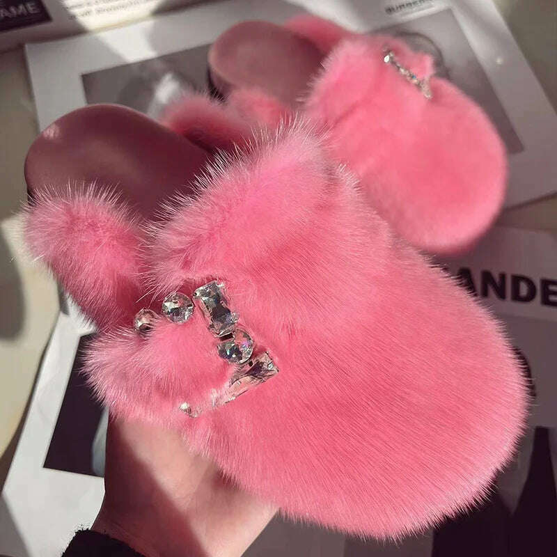 Real Fur Slippers Cork Footbed Clogs For Women Fashion Mink Fur Mules Comfort Shies With Arch Support Lndoor Outdoor Flat Slides - KIMLUD