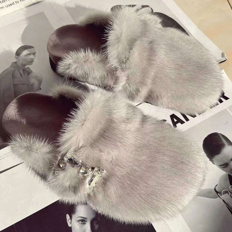 Real Fur Slippers Cork Footbed Clogs For Women Fashion Mink Fur Mules Comfort Shies With Arch Support Lndoor Outdoor Flat Slides - KIMLUD