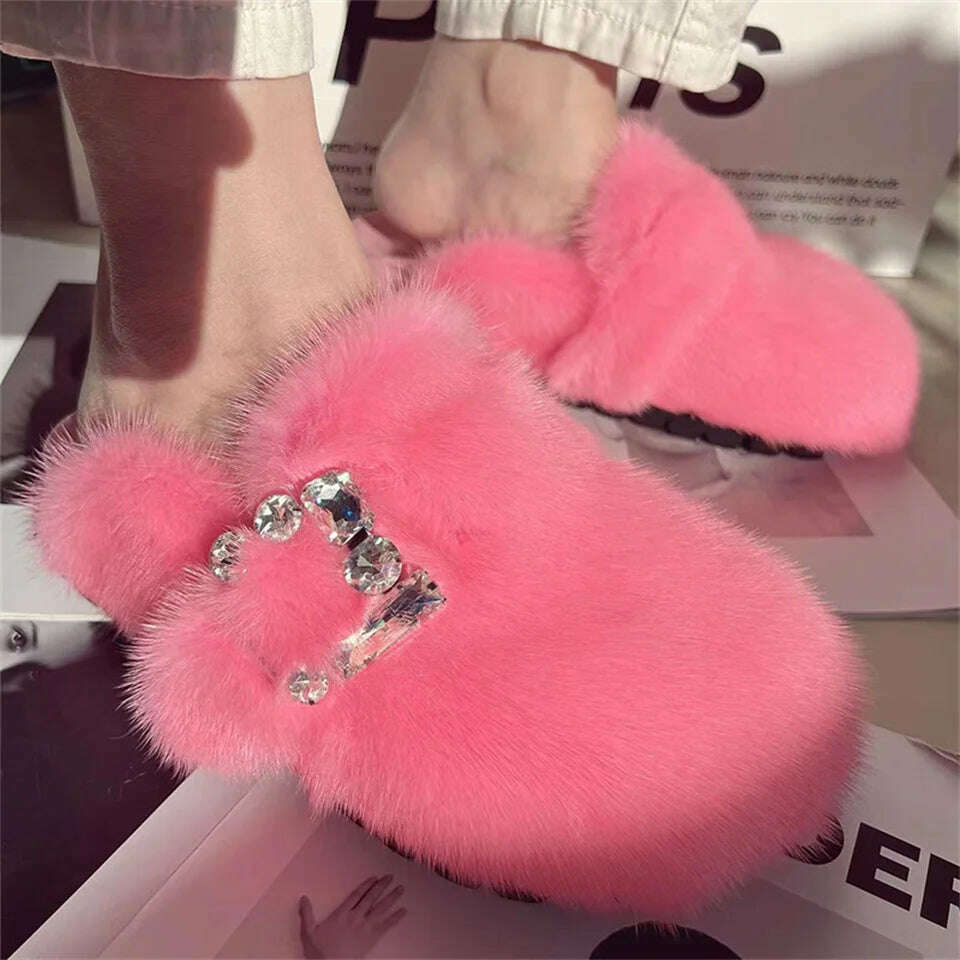 Real Fur Slippers Cork Footbed Clogs For Women Fashion Mink Fur Mules Comfort Shies With Arch Support Lndoor Outdoor Flat Slides - KIMLUD