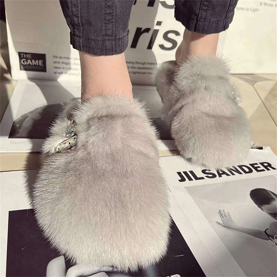 Real Fur Slippers Cork Footbed Clogs For Women Fashion Mink Fur Mules Comfort Shies With Arch Support Lndoor Outdoor Flat Slides - KIMLUD