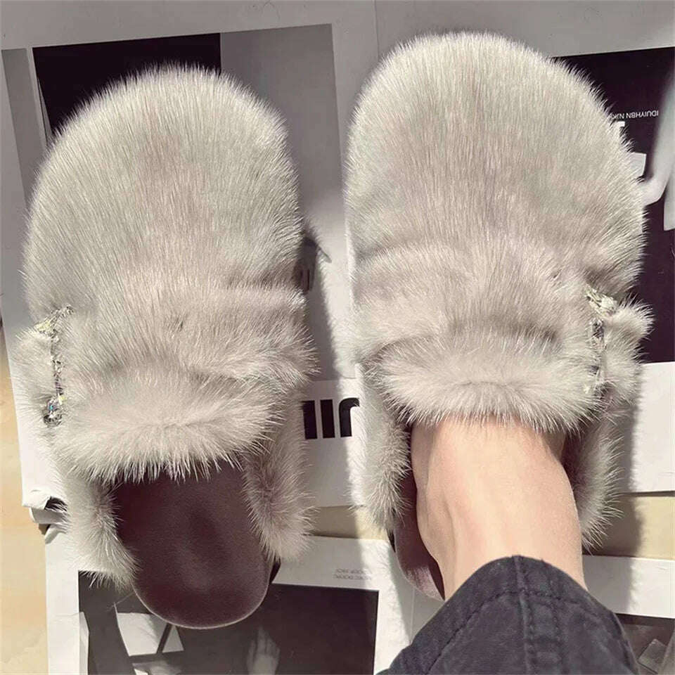 Real Fur Slippers Cork Footbed Clogs For Women Fashion Mink Fur Mules Comfort Shies With Arch Support Lndoor Outdoor Flat Slides - KIMLUD