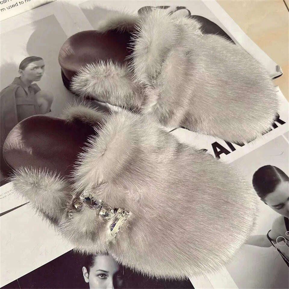 Real Fur Slippers Cork Footbed Clogs For Women Fashion Mink Fur Mules Comfort Shies With Arch Support Lndoor Outdoor Flat Slides - KIMLUD
