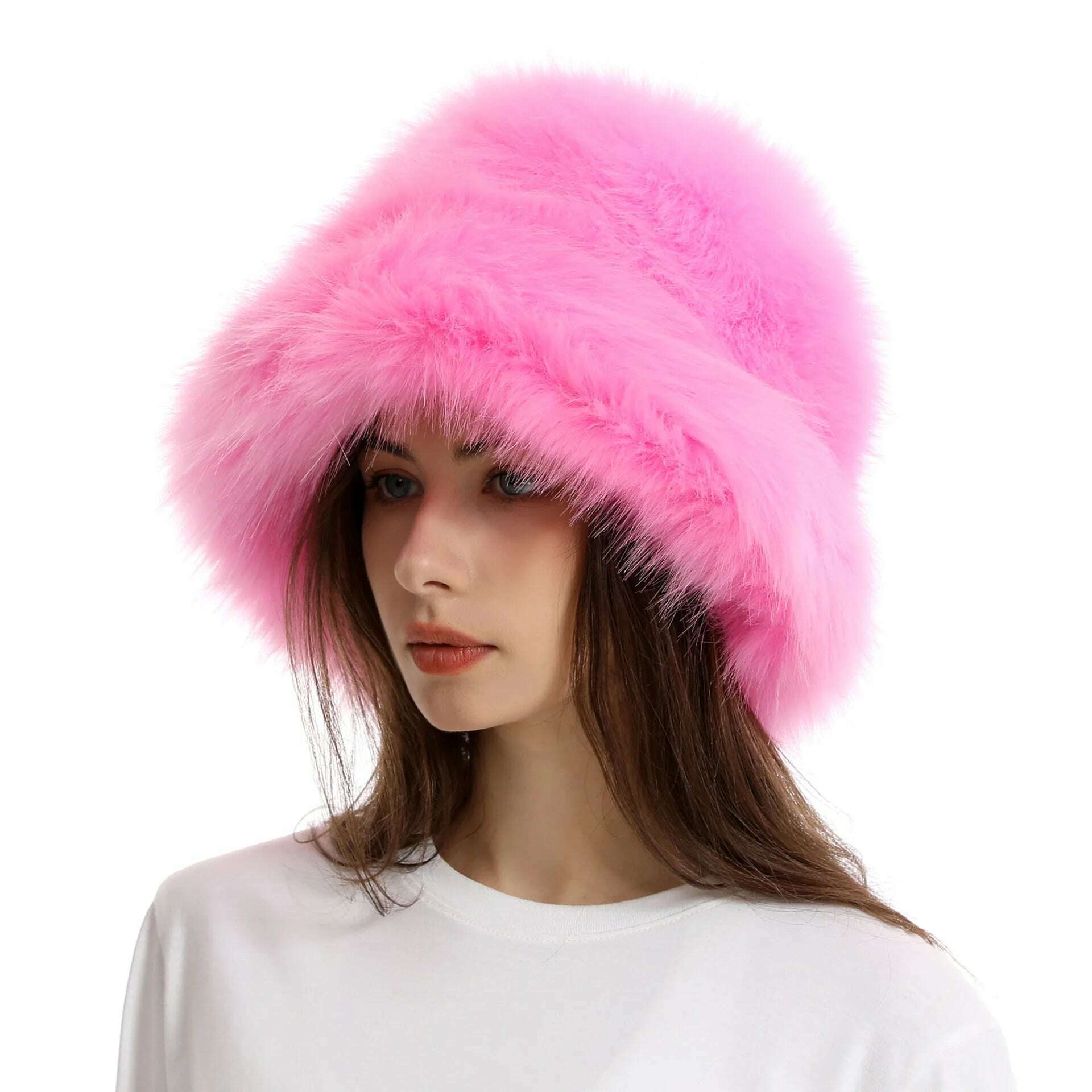 KIMLUD, Red plush Bucket hat women's elegant autumn and winter fur bamboo hat Korean version advanced thermal cap cap 2023 large size, 9 / 58-60cm / CHINA, KIMLUD APPAREL - Womens Clothes