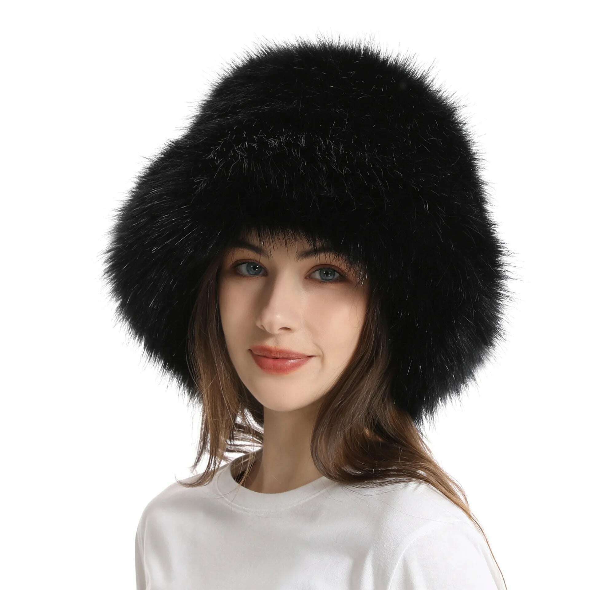 KIMLUD, Red plush Bucket hat women's elegant autumn and winter fur bamboo hat Korean version advanced thermal cap cap 2023 large size, 6 / 58-60cm / CHINA, KIMLUD APPAREL - Womens Clothes