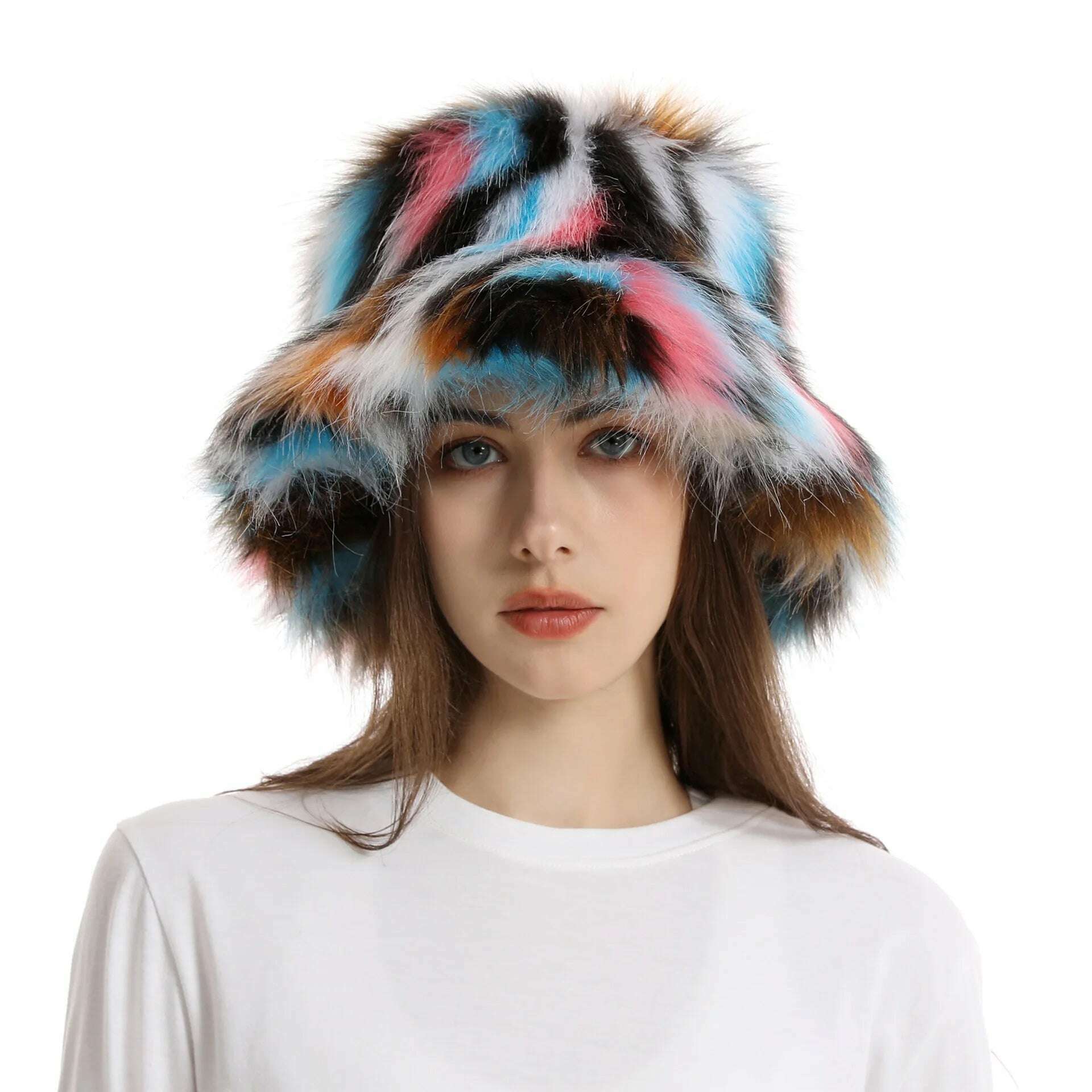KIMLUD, Red plush Bucket hat women's elegant autumn and winter fur bamboo hat Korean version advanced thermal cap cap 2023 large size, 16 / 58-60cm / CHINA, KIMLUD APPAREL - Womens Clothes